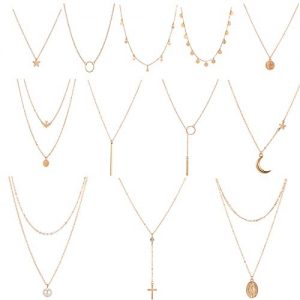 12 Pcs Gold Choker Necklace for Women Girls Handmade Layered Dainty Chain Necklace Set Coin Choker Necklace