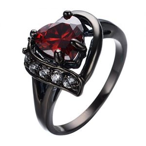 Bamos Womens Red Lab Stone Heart-Shaped Best Friend Black Gold Plated 7MM7MM Promise Womens Rings Size 7