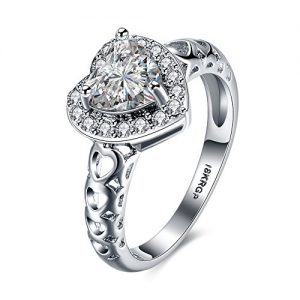 DreamSter 18K White Gold Plated Heart Cubic Zirconia Diamond Rings for Women Wedding Promise Engagement Band, by (7)